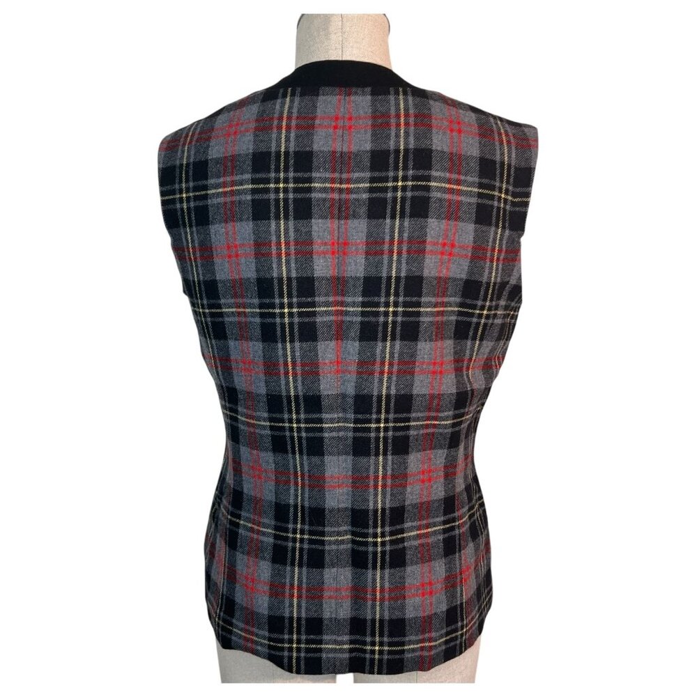 Vintage Pendleton Womens Tartan Gray Plaid Wool Vest Black Belvet Trim  Size 6 - Picture 5 of 9